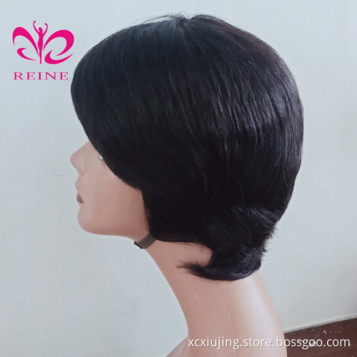 REINE Short Human Hair Wigs Pixie Cut Straight Remy Brazilian Hair for Black Women Machine Made  Cheap Glueless Wig